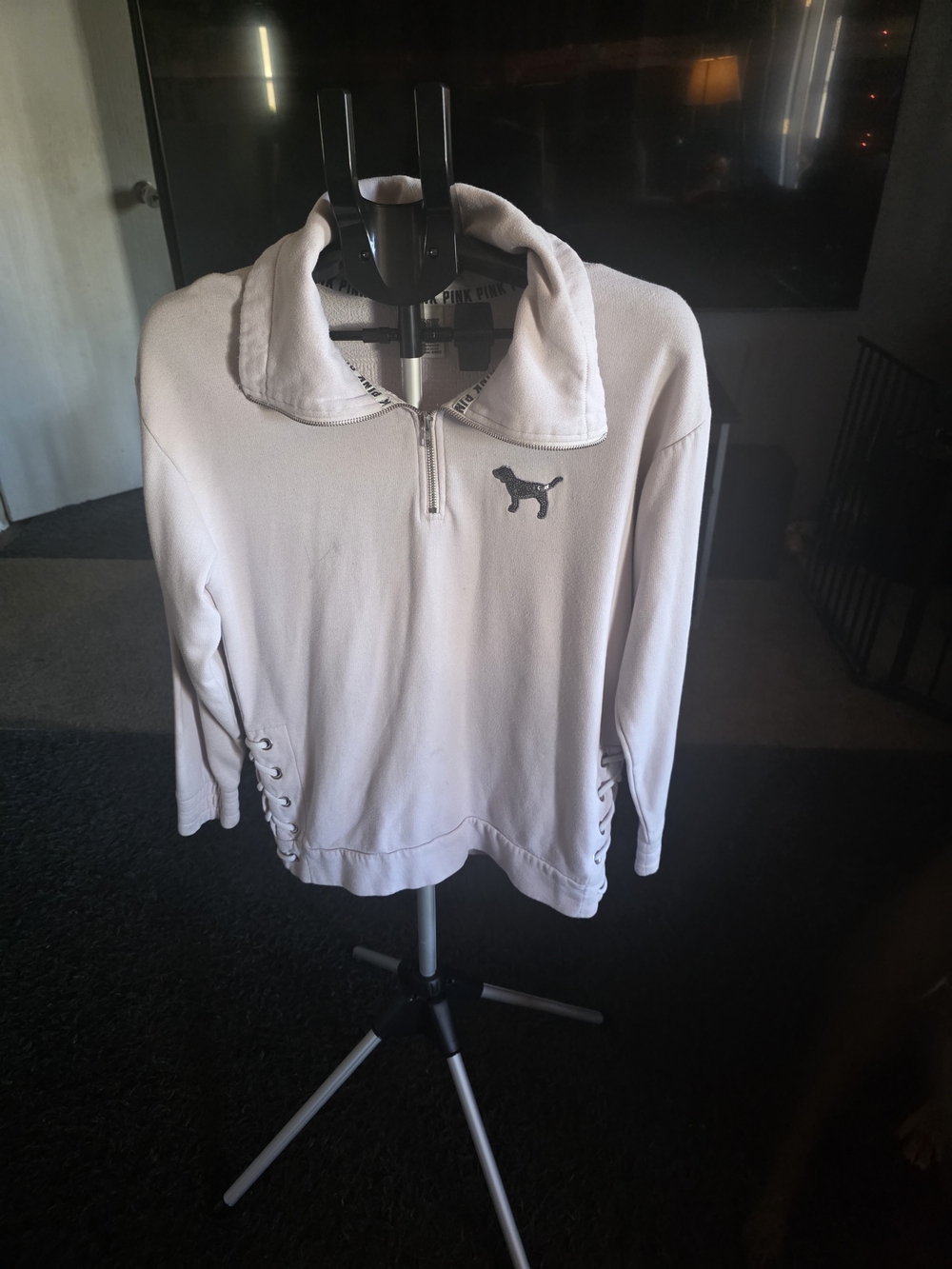 Victoria's Secret Light Pink Half-Zip Pullover with Dog Logo